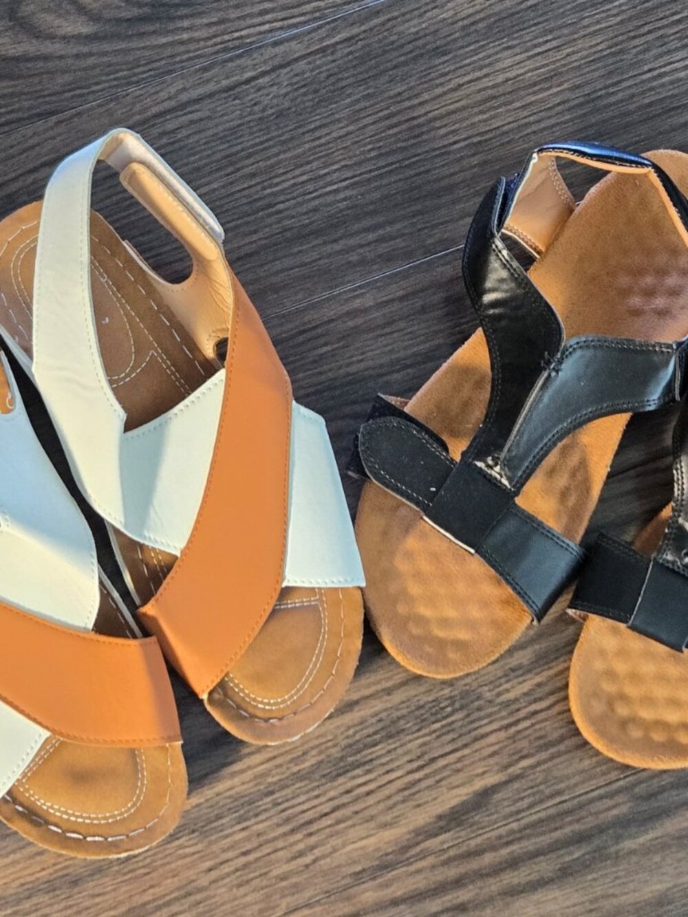 Two Pairs of Sandals Black/Tan & White SIZE 10